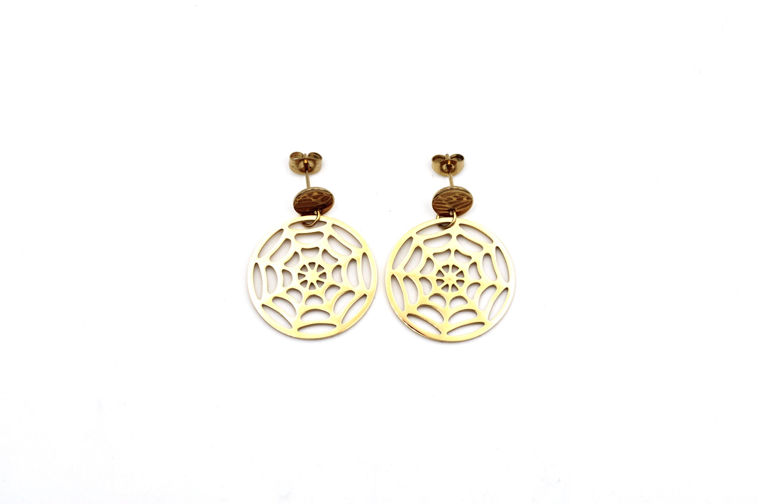 Gold Spider Web Dangle Earrings