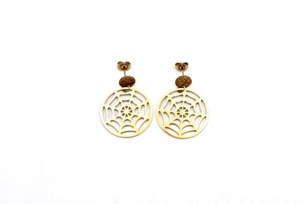 Gold Spider Web Dangle Earrings