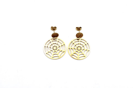 Gold Spider Web Dangle Earrings