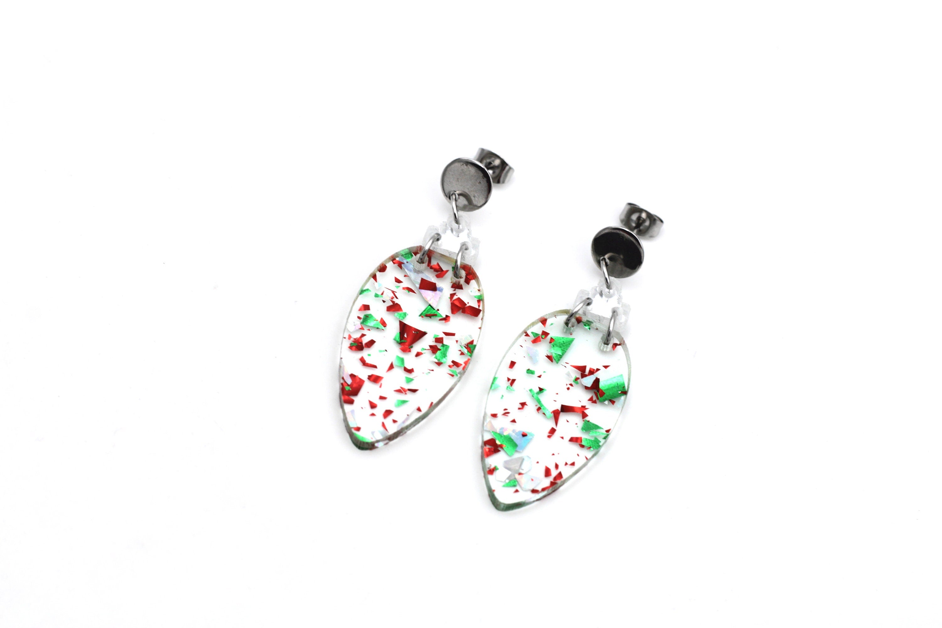 Red and Green Christmas Light Earrings