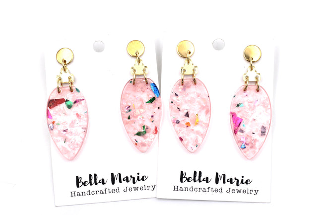 Pink Christmas Light Earrings