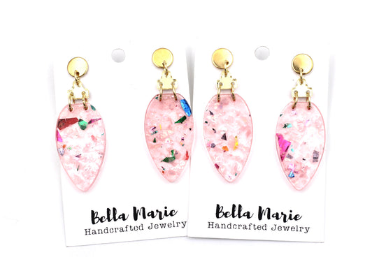Pink Christmas Light Earrings