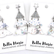 Silver Holographic Glitter Christmas Tree Earrings