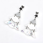 Silver Holographic Glitter Christmas Tree Earrings
