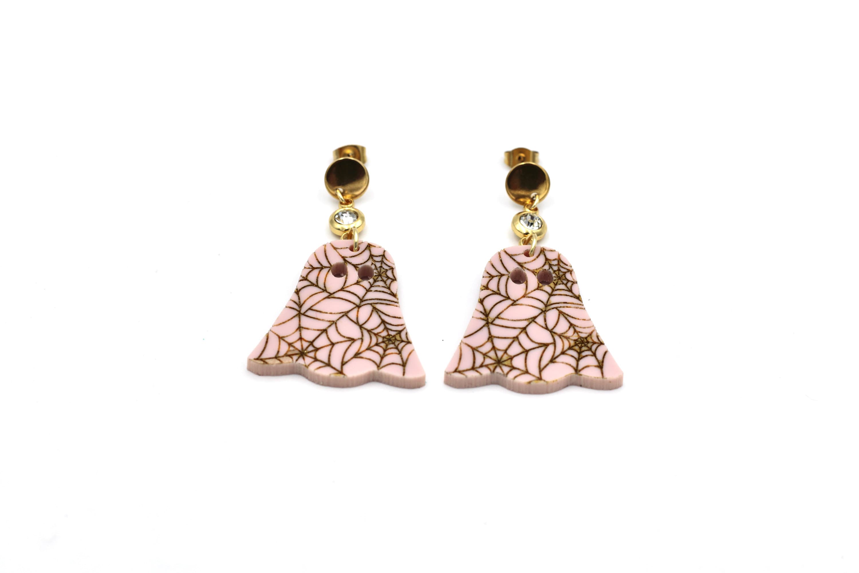 Pink Spiderweb Ghost Earrings
