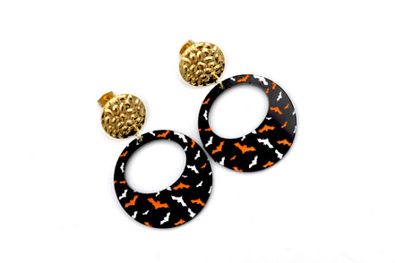 Black Round Bat Earrings