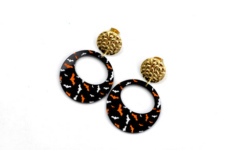 Black Round Bat Earrings