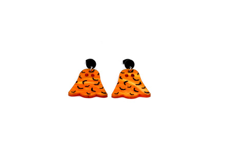 Orange Bat Ghost Earrings