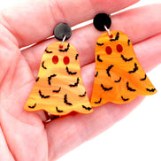 Orange Bat Ghost Earrings