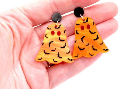 Orange Bat Ghost Earrings