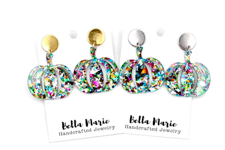 Colorful Glitter Pumpkin Earrings