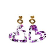 Purple Glitter Heart Earrings