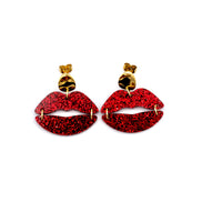 Red Glitter Lips Earrings