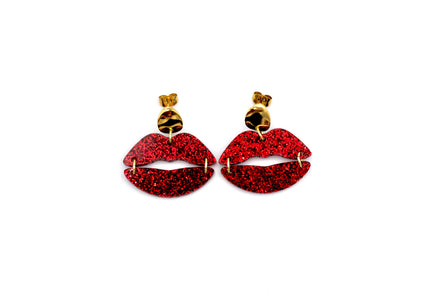 Red Glitter Lips Earrings