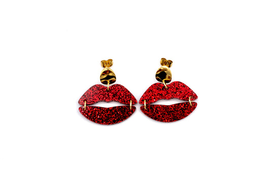 Red Glitter Lips Earrings