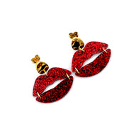 Red Glitter Lips Earrings