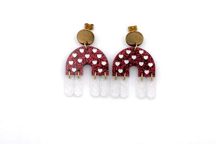 Glitter Heart Fringe Earrings