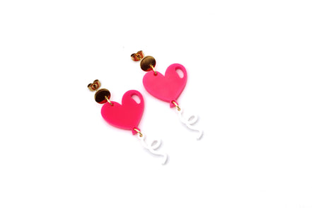 Hot Pink Heart Balloon Earrings