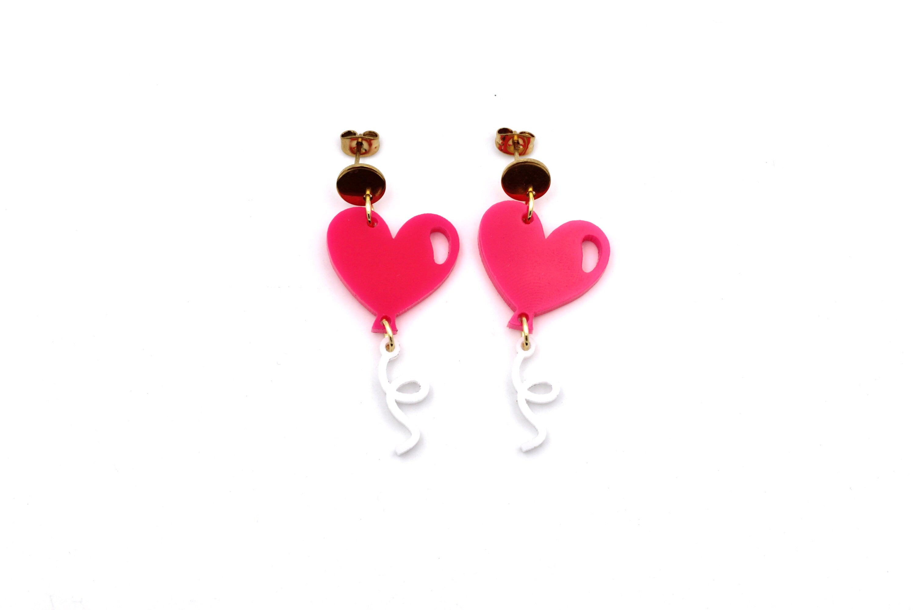 Hot Pink Heart Balloon Earrings