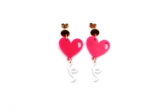 Hot Pink Heart Balloon Earrings