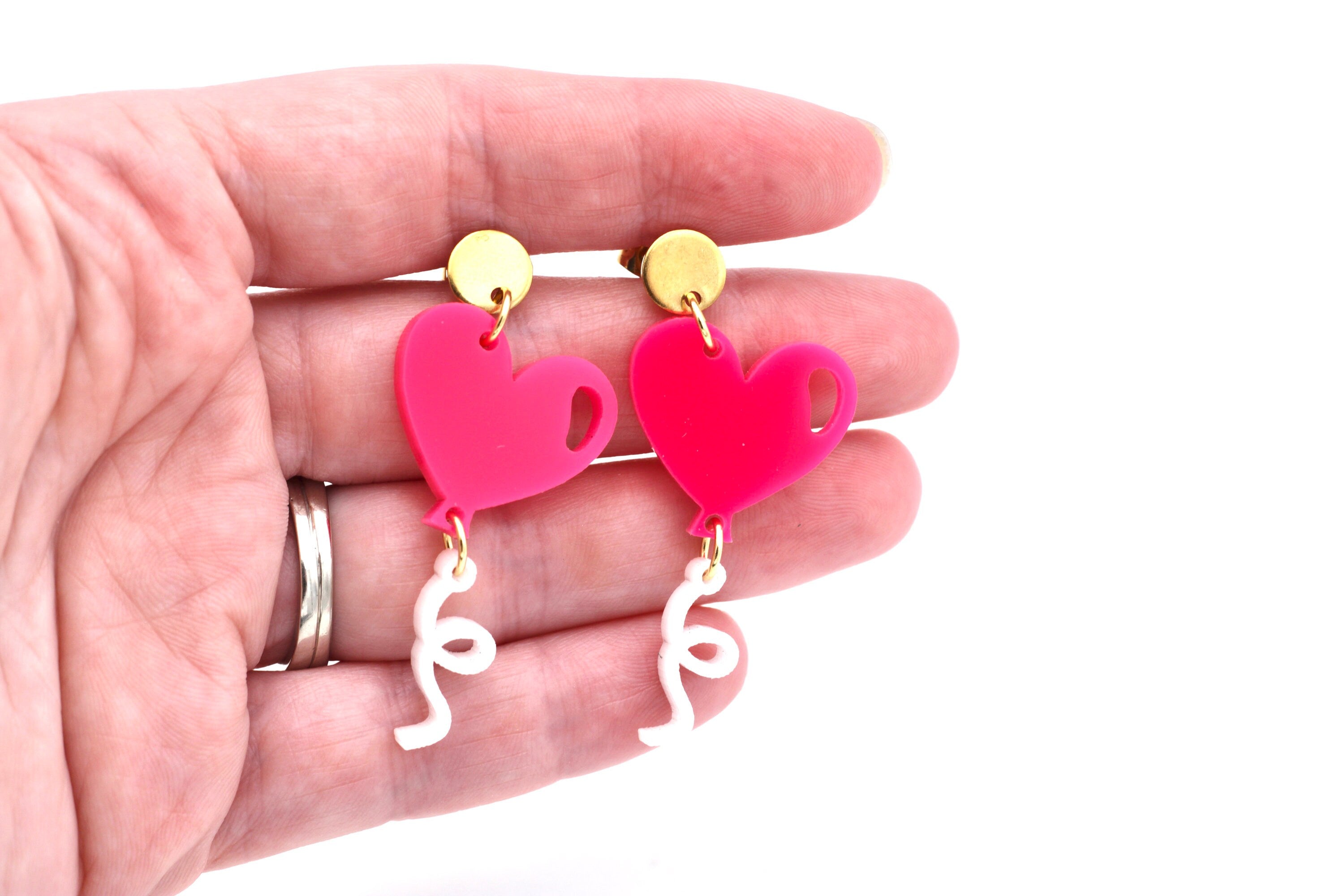 Hot Pink Heart Balloon Earrings