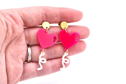 Hot Pink Heart Balloon Earrings