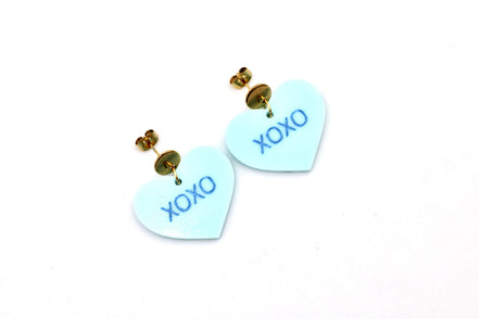 Blue XOXO Heart Earrings