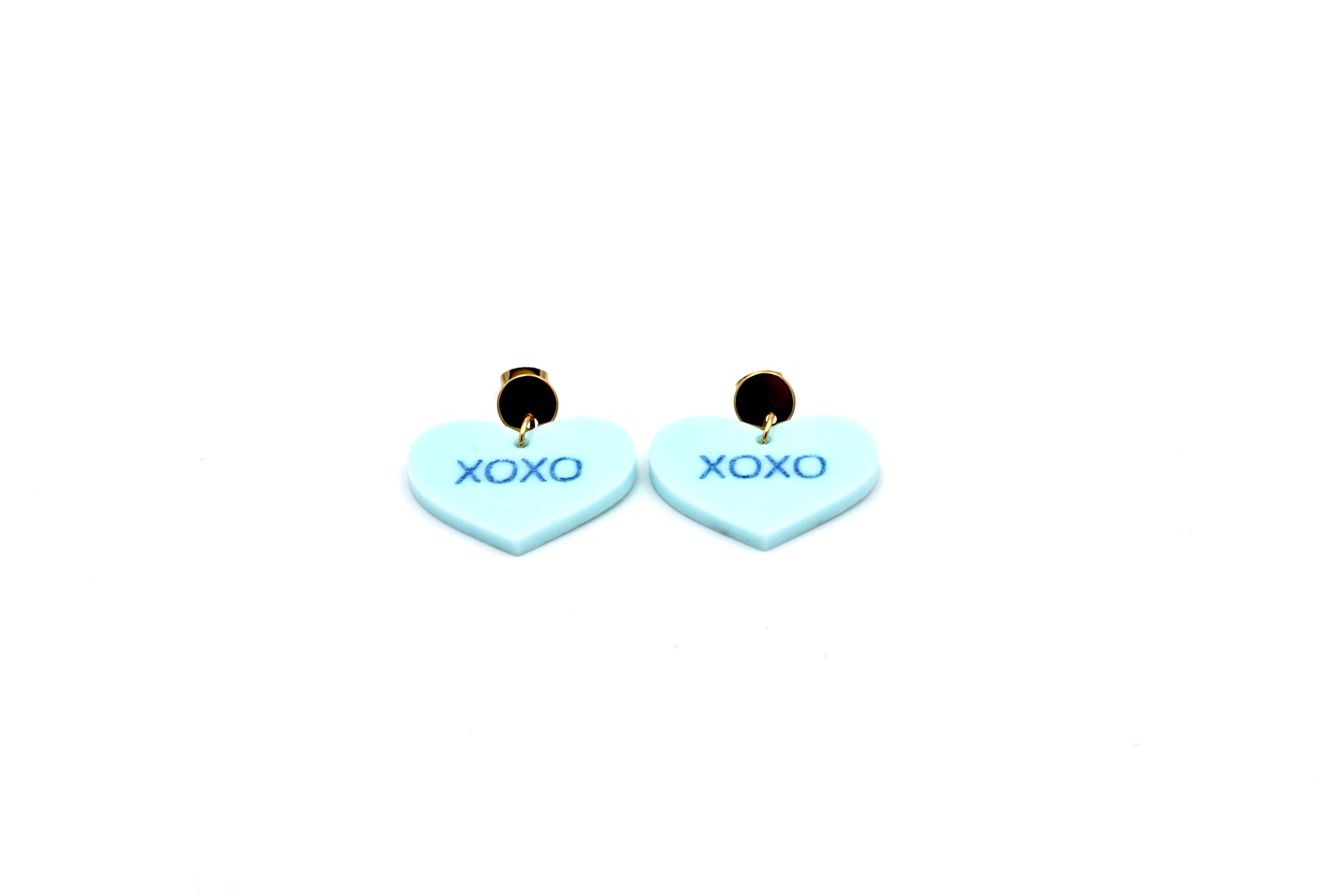 Blue XOXO Heart Earrings