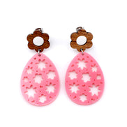 Pink Floral Egg Earrings