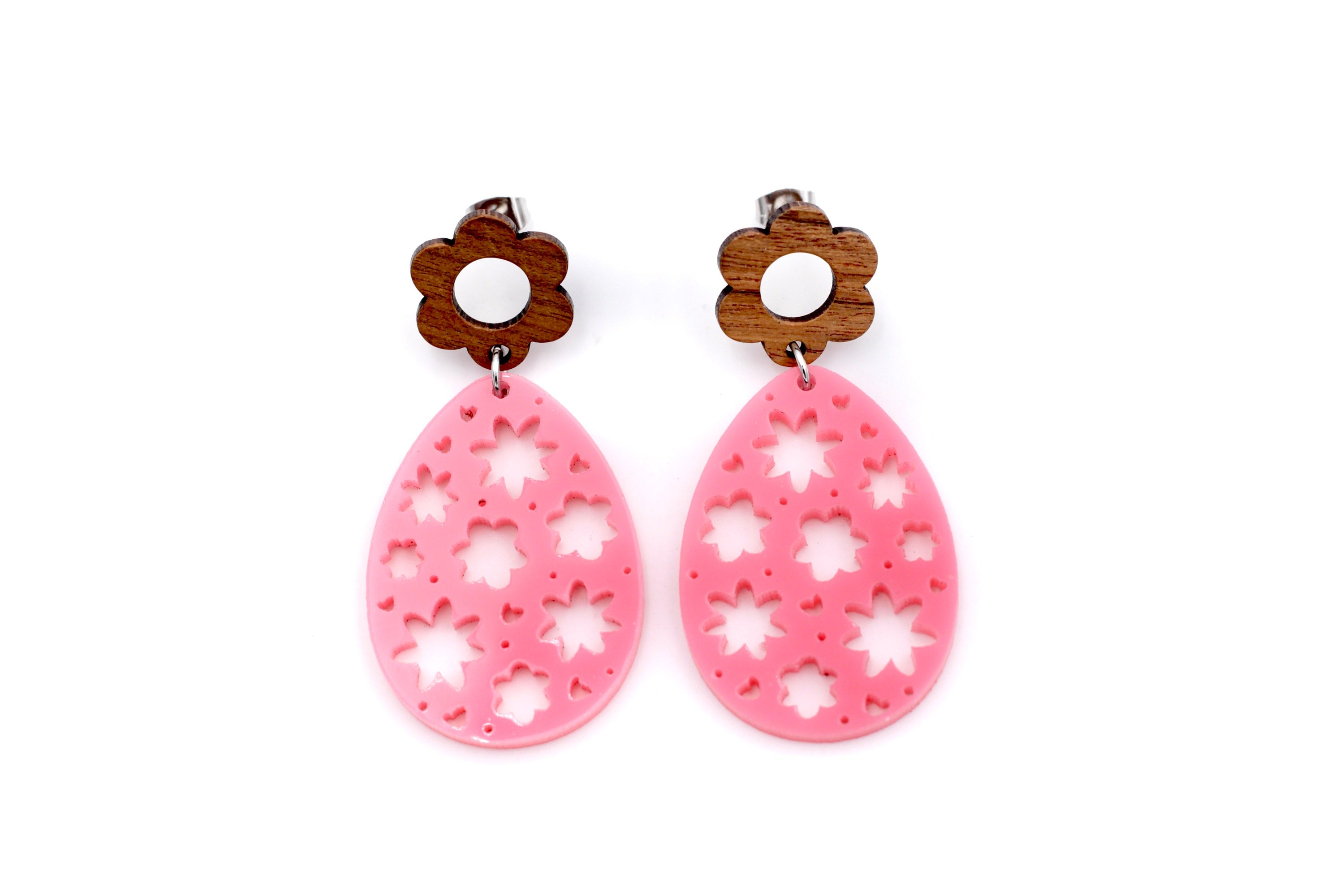 Pink Floral Egg Earrings