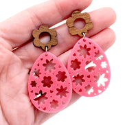Pink Floral Egg Earrings