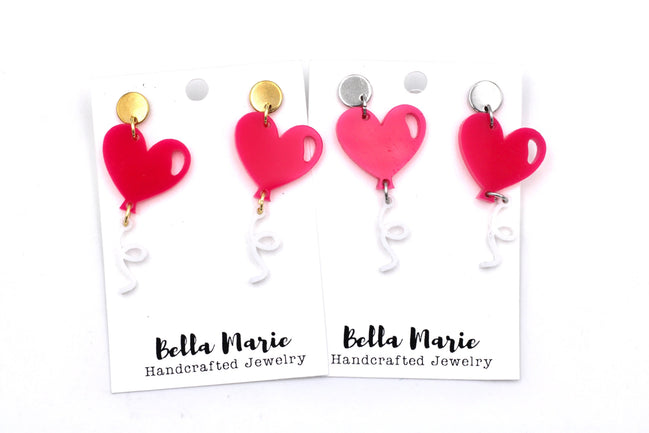 Hot Pink Heart Balloon Earrings
