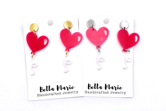 Hot Pink Heart Balloon Earrings
