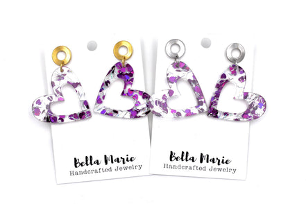 Purple Glitter Heart Earrings