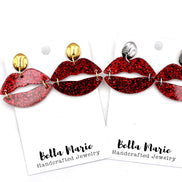 Red Glitter Lips Earrings