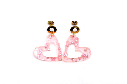 Pink Glitter Heart Earrings