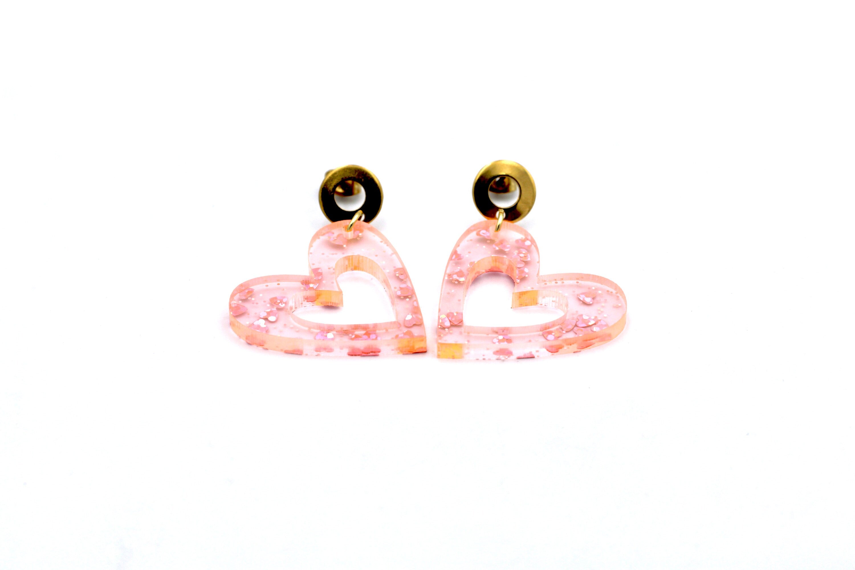 Pink Glitter Heart Earrings
