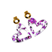 Purple Glitter Heart Earrings