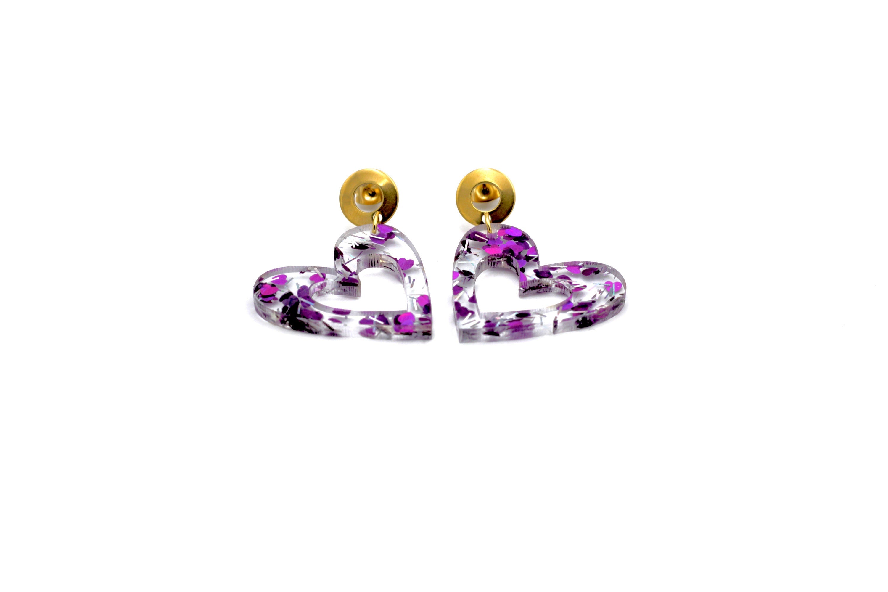 Purple Glitter Heart Earrings