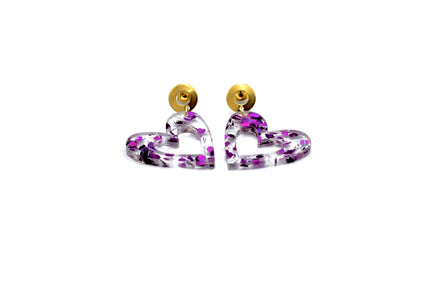 Purple Glitter Heart Earrings