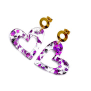 Purple Glitter Heart Earrings