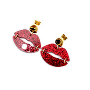 Red Glitter Lips Earrings