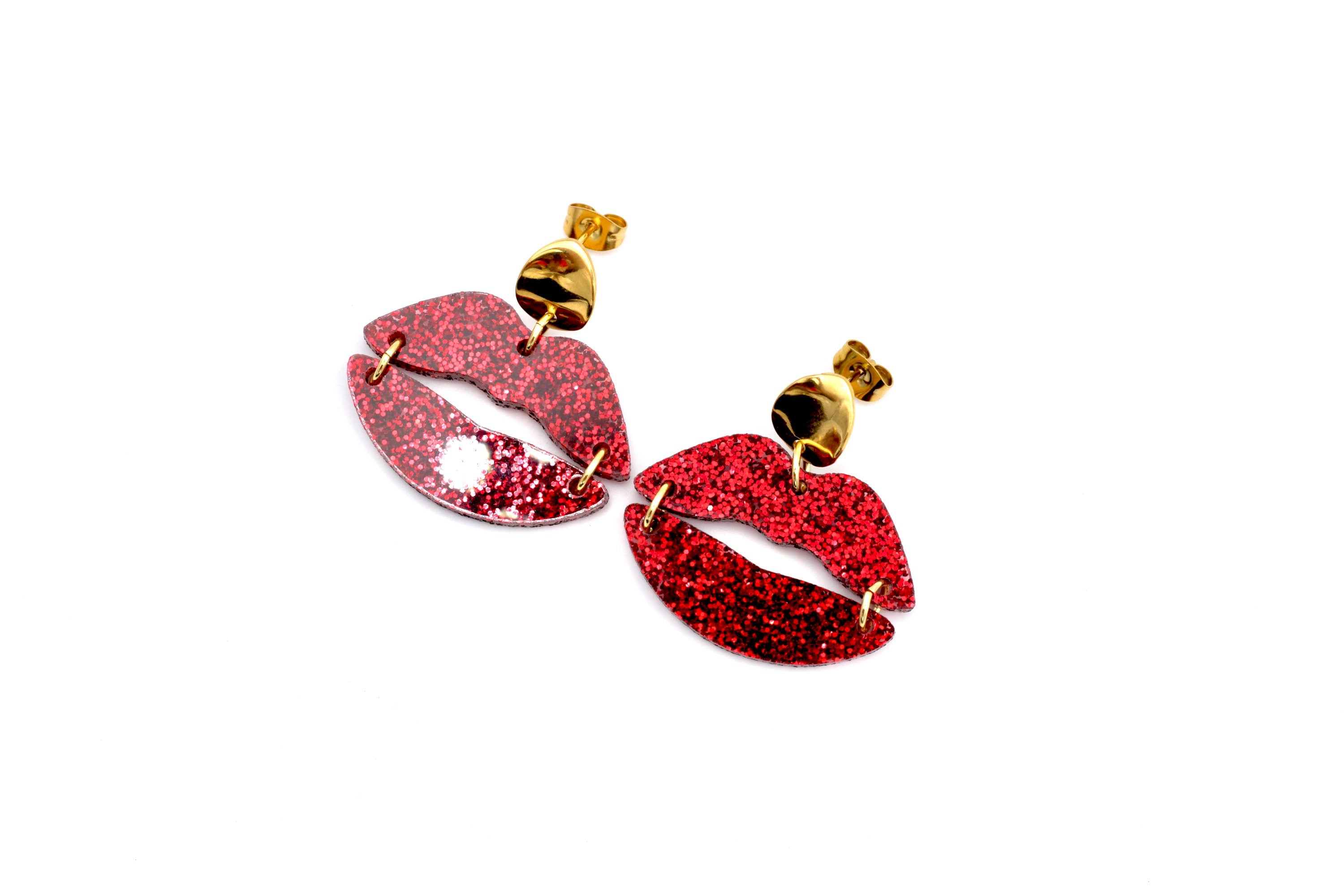 Red Glitter Lips Earrings