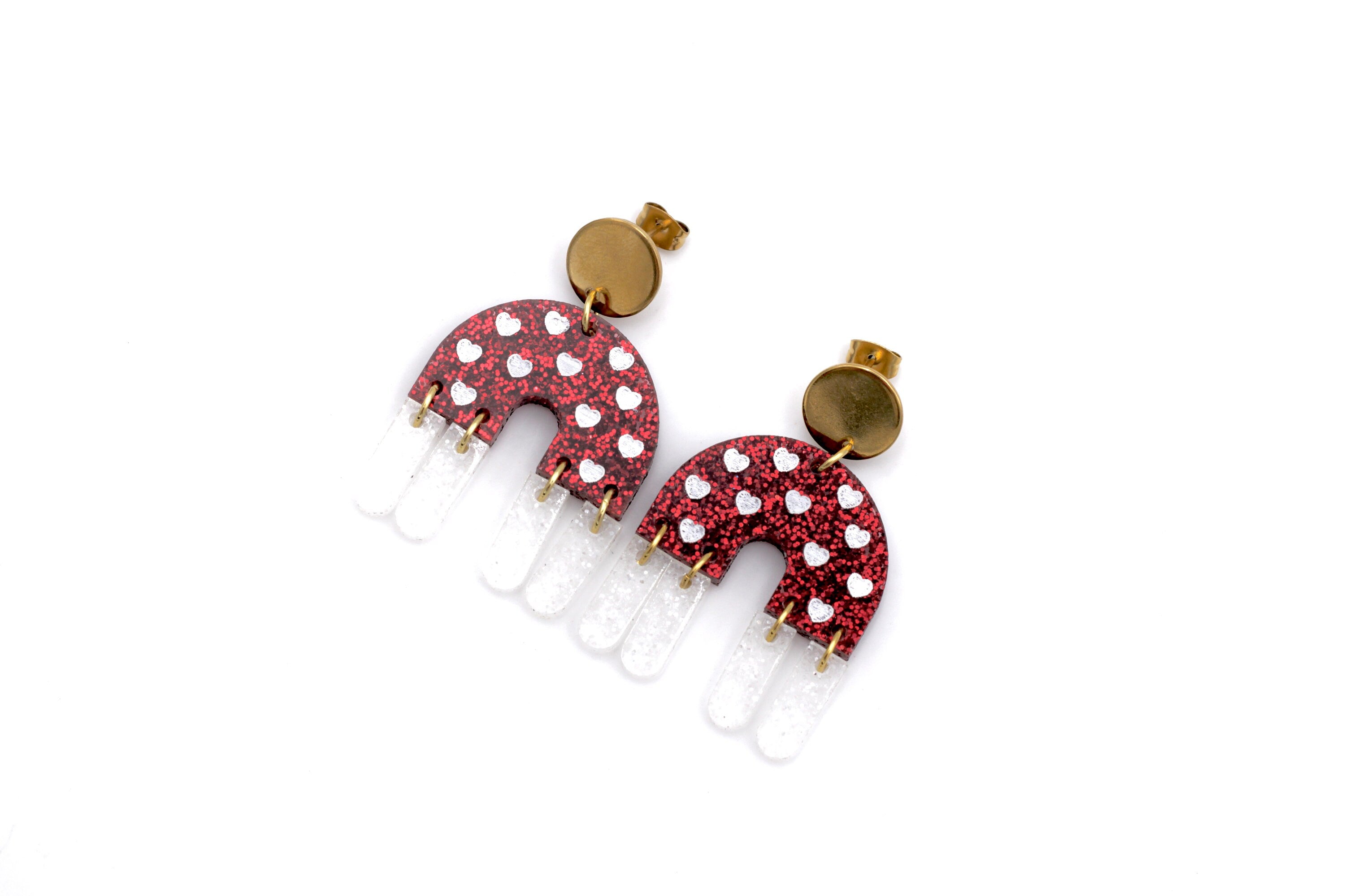 Glitter Heart Fringe Earrings