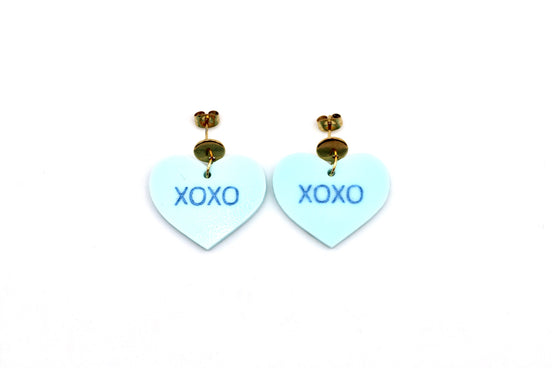 Blue XOXO Heart Earrings