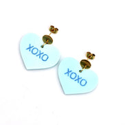 Blue XOXO Heart Earrings