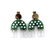 Green Glitter Clover Fringe Arch Earrings