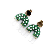 Green Glitter Clover Fringe Arch Earrings