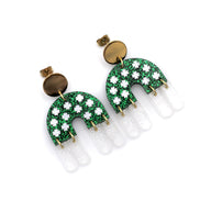 Green Glitter Clover Fringe Arch Earrings