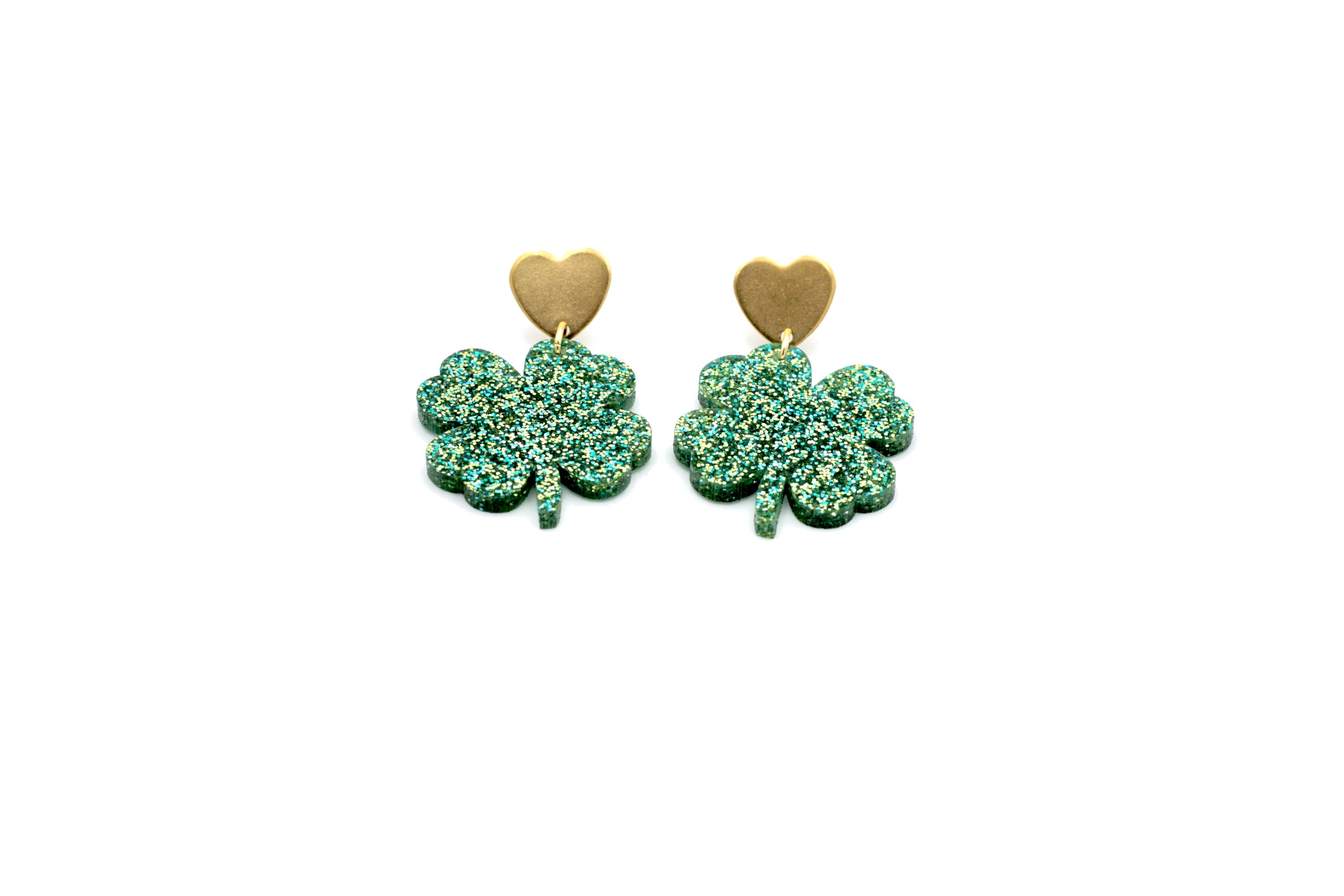 Glitter Clover Earrings